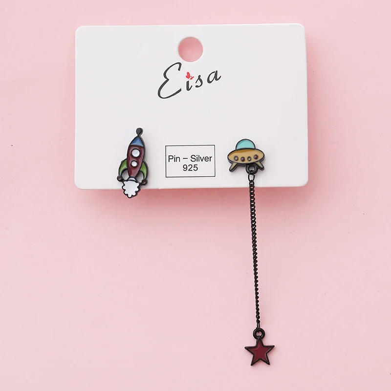 2020 New Earrings Personality Planet Ship Butterfly Star Animal Enamel Stud Set for Women Colorful Jewelry Gift | Украшения и