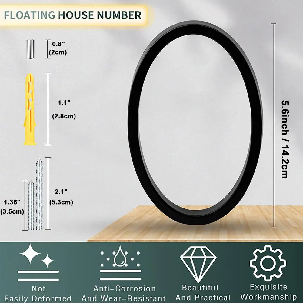 142mm Floating Exterior House Numbers Modern Number Signs on the Door Extra Large Black Apartment Address and Mailbox Plate #0-9 house number signs door signs house numbers number plate