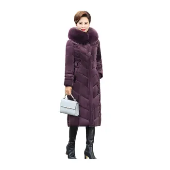 

Women X-Long Winter Jacket Fur Collar Velvet Hooded Windproof Warm BIO Down Coat Oversize Cotton padded Parkas Casaco Feminino
