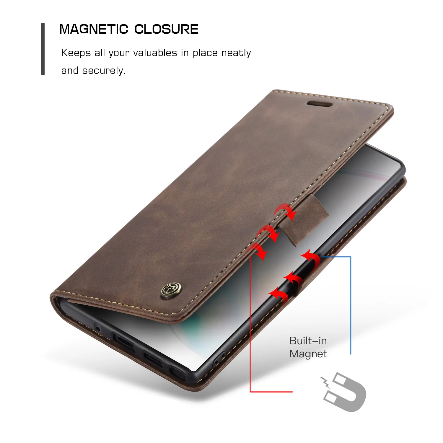 Роскошный кожаный флип-чехол CaseMe в стиле ретро для Samsung Galaxy Note 10 Plus Магнитный