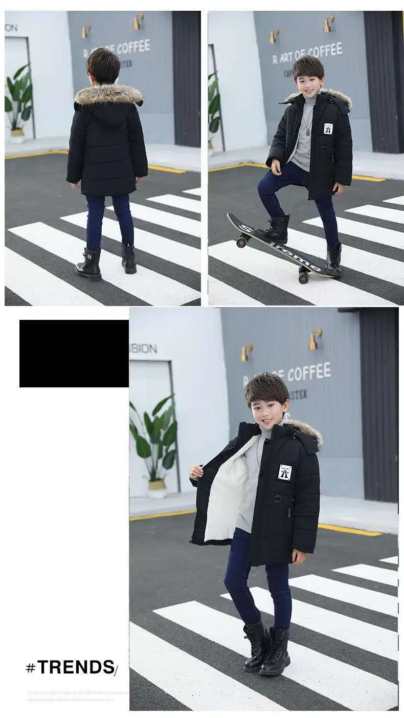 Winter New Style Men's Children Mid-length Brushed And Thick Cotton Coat Korean-style Hooded Cotton-padded Coat