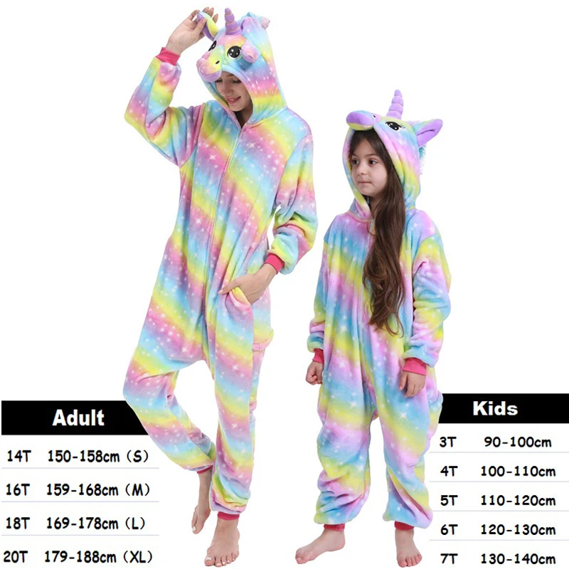 Kuguurumi/пижамы для мальчиков и девочек; пижамы с единорогом; зимние детские фланелевые пижамы с капюшоном в виде панды; комбинезоны; пижамы для детей - Цвет: yellow-rainbow