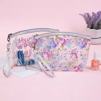 

Alpaca Unicorn New Wash Large Girls Cosmetic Bags Cartoon Capacity Anti Transparent PVC Bags Women's Storage Bags
