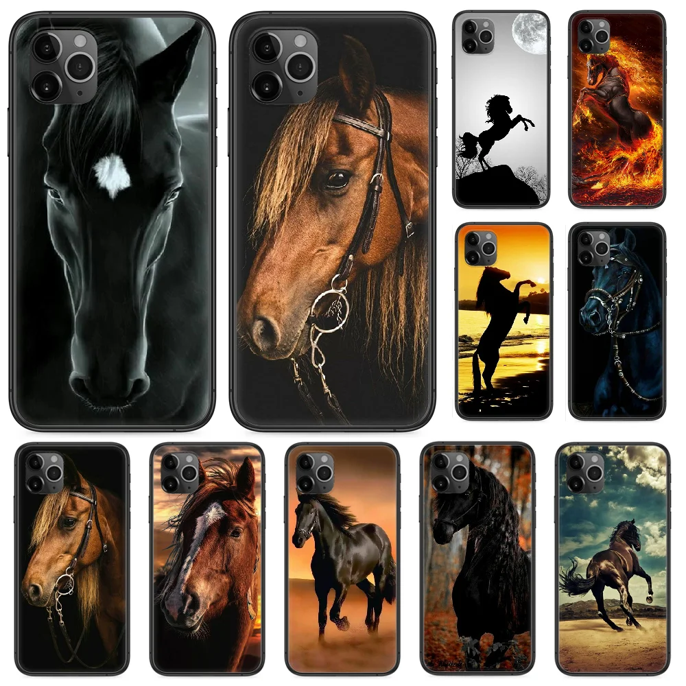 Horse Чехол для мобильного телефона iphone 4 4s 5 5S SE 5C 6 6S 7 8 plus X XS XR 11 PRO MAX 2020 черный Etui арт