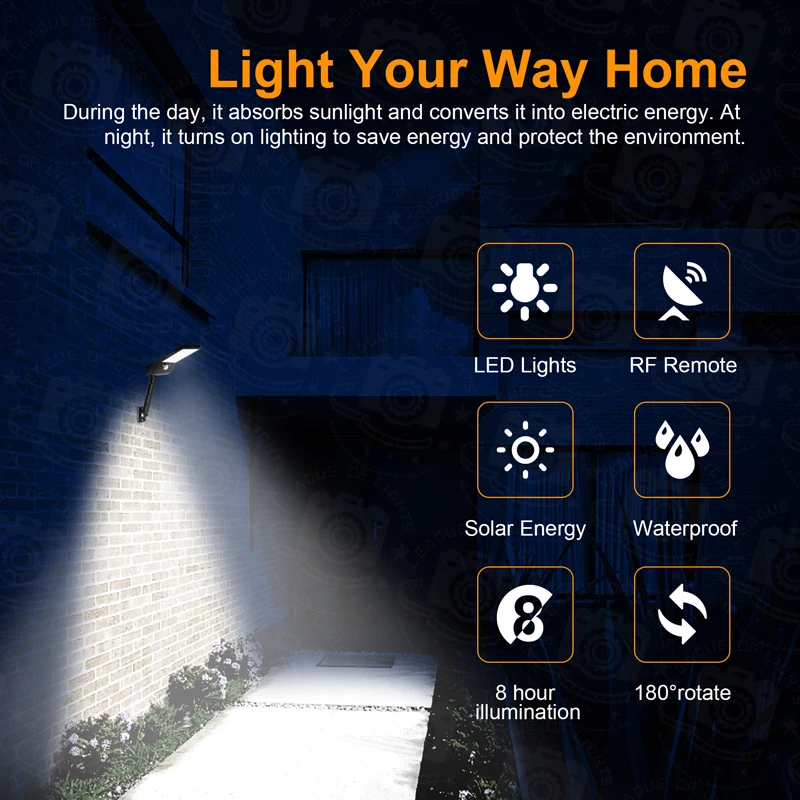QLTEG 48 LED 800 LM 야외 태양 광 발전 거리 벽 램프 PIR 모션 센서 정원 보안 방수 원격 제어 태양 광 조명