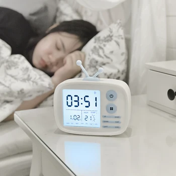 

TV Alarm Clock with Sound Control Backlight Temperature Date Week Display USB Voice Broadcast Digital Alarm Clock for Children