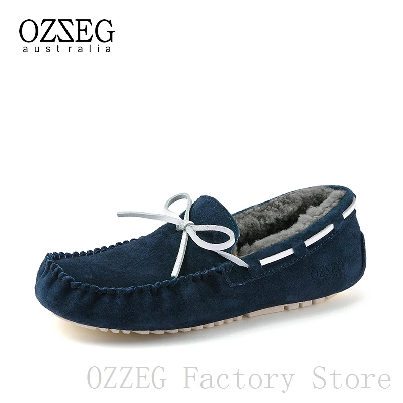 OZZEG/Роскошная брендовая дизайнерская обувь; женская зимняя обувь из натуральной кожи на плоской подошве; мужской зимний жакет на овечьем меху; лоферы с меховой подкладкой; обувь унисекс - Цвет: Men Blue