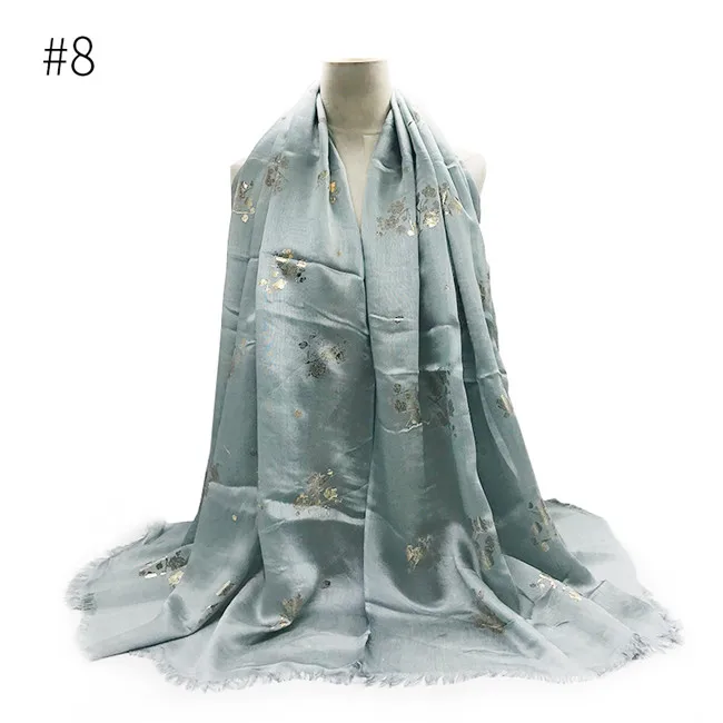 Women scarf Solid viscose hot gold flower print tassels plain muslim hijab wraps shawl head 10pcs/lot Hot Sale fast shipping - Цвет: number 8