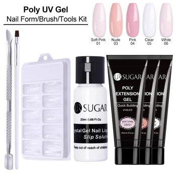 

UR SUGAR 15ml Poly UV Gel Nail Set With UV Lamp 9Pcs/kit Quick Building Nail Extension UV Gel Varnish Clear Pink Gel Lacquer