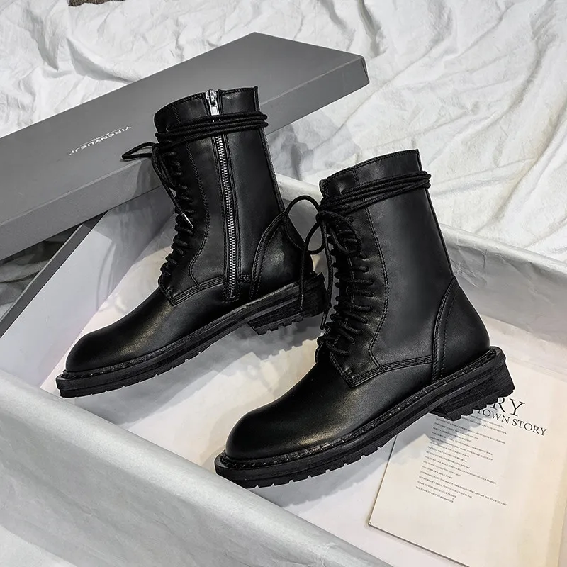 

2019 Autumn Winter New Buckle Winter Motorcycle Boots Women British Style Ankle Boots Gothic Punk Low Heel ankle Boot