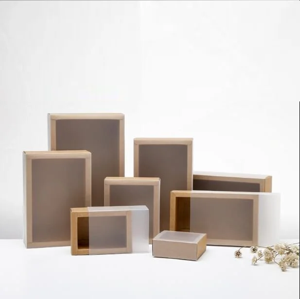

20pcs High Quality Brown Gift Boxes Kraft Paper Drawer Box DIY Soap Packaging Box Matte PVC Dispaly Case For Candy\Jewelry\Gift