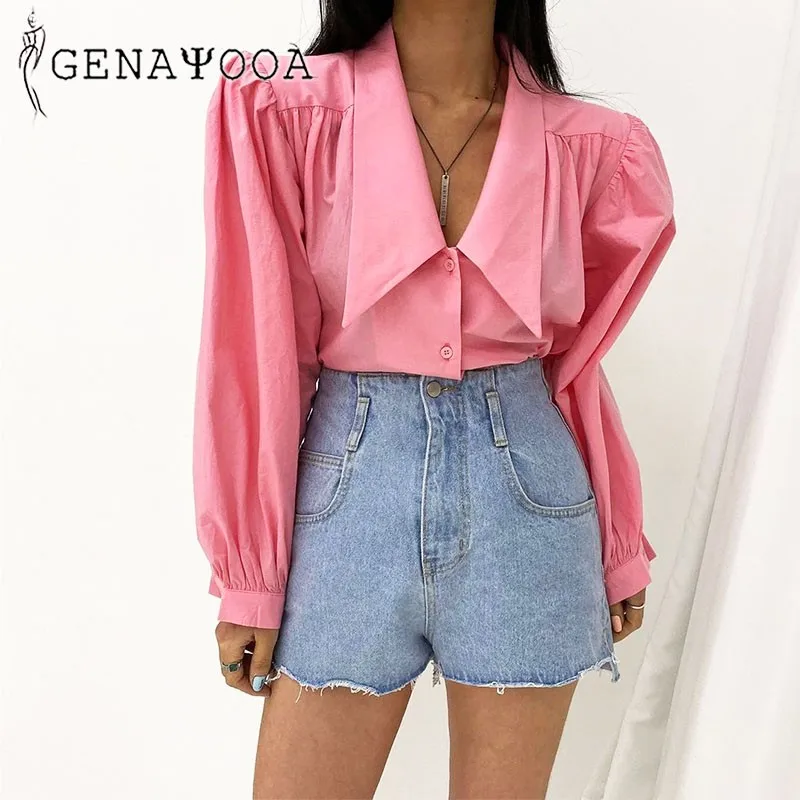 

Genayooa Streetwear Korean Blouse Women Pink Chic Womens Tops And Blouses Vintage 2020 Autumn Shirt Ladies Women Tops