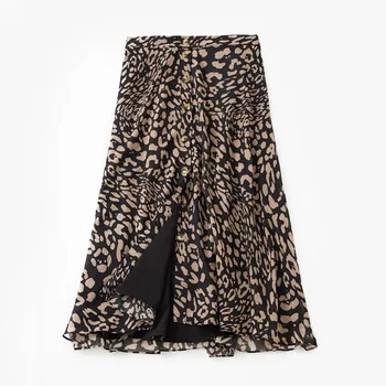 

Women Skirt 2019 Spring and Summer New High Waist Leopard Slim Long A Skirt