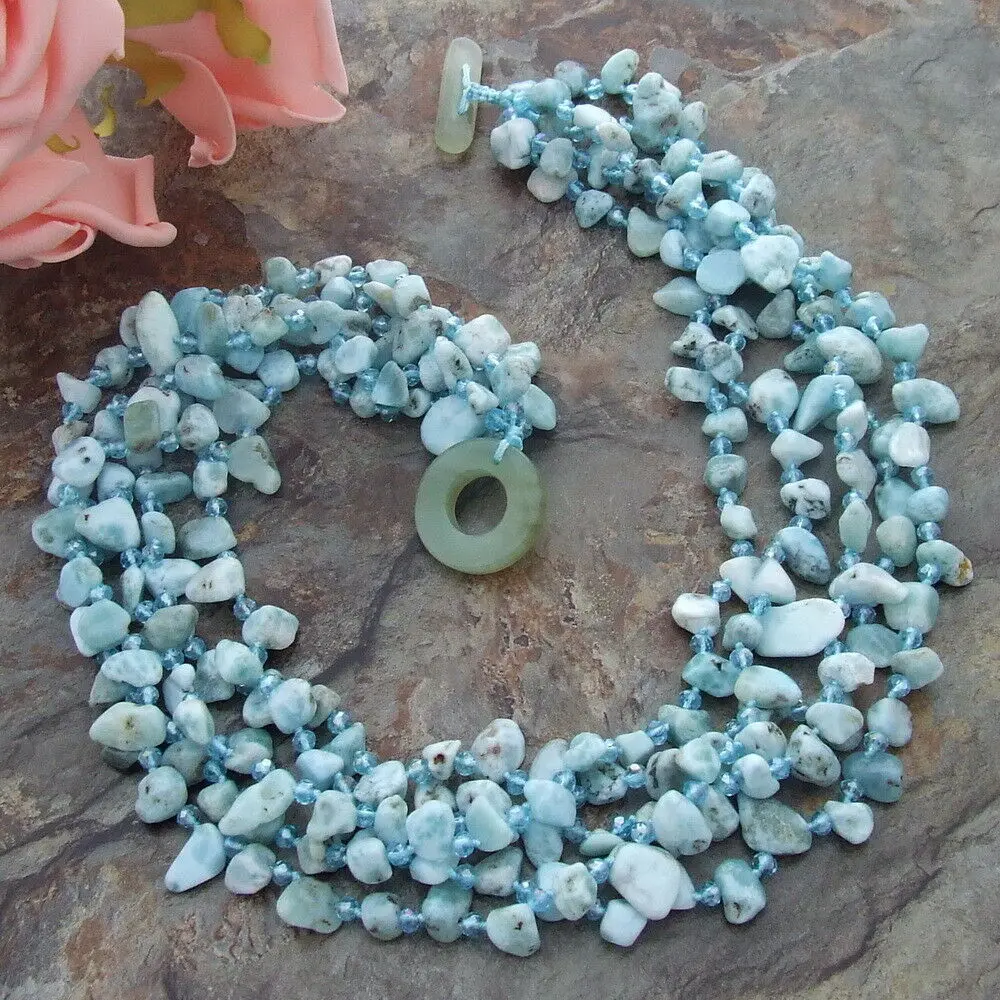 H030804 2" 5 нитей Larimar хрустальное ожерелье