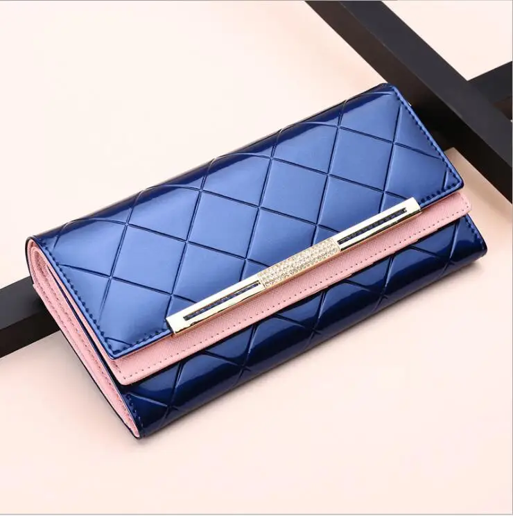 

LUXIW female money clips cross section square large capacity wallet European and American fashion zipper buckle blue wallets
