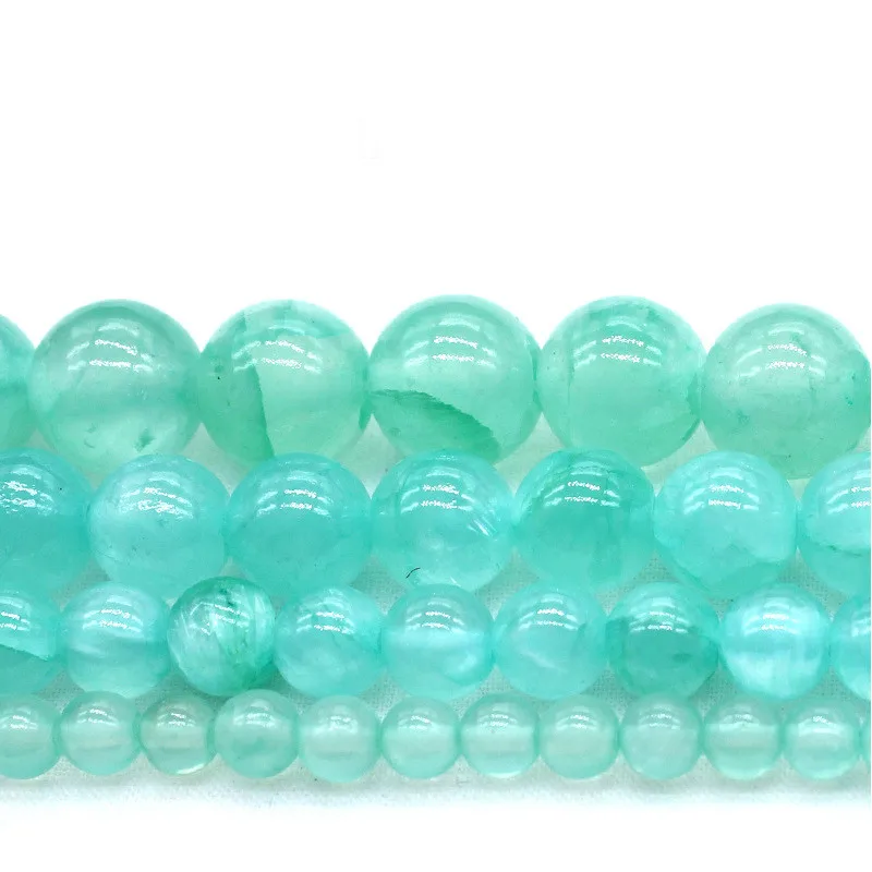 Smooth Natural Round Cyan-Blue Jades Stone Beads DIY Loose for Bracelet Necklace Jewelry Making 4/6/8/10mm | Украшения и