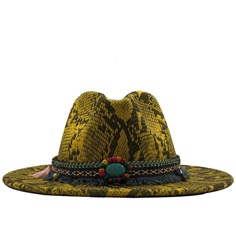 

Brand Soft New Wool Felt Hats Floppy Wide Brim Fedora For Women men Snake skin Jazz Cap Lady Winter Panama Hat