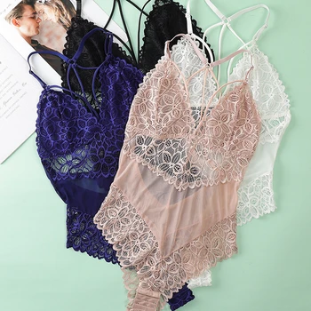 

Lace Bodyshaper Bra No Padded Women Sexy Adjustable Deep V Thin Bra Thong Body Suit Seamless Hollow Underwear Shapewear Bodysuit