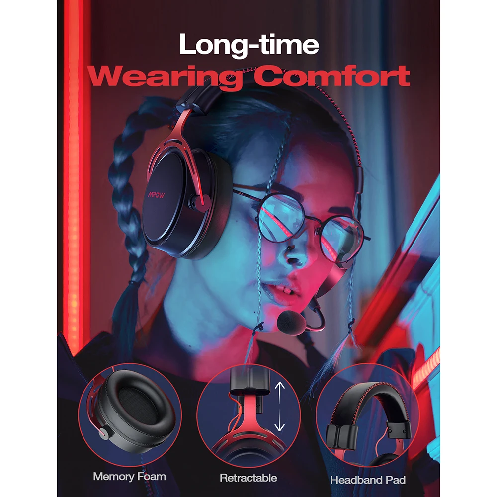 Mpow/Soulsens Air SE PS4 Gaming Headset 3D Surround Sound Wired Headphones with Noise Cancelling Mic for PS4 PS5 Xbox One Switch