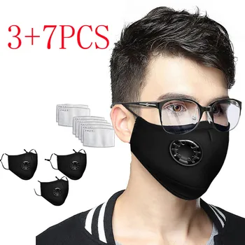 

3pcs Black Face Cover 7pcs Gasket Face-mask Unisex Cotton Face-mask Anime Face-mask For Cycling Camp mascarillas mascarilla