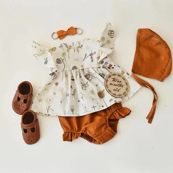 

Newborn baby clothes Toddler Kids Baby Girls Ruffled Print Tops PP Shorts Hair Band Hat Outfit Sets ropa de bebe детские вещи