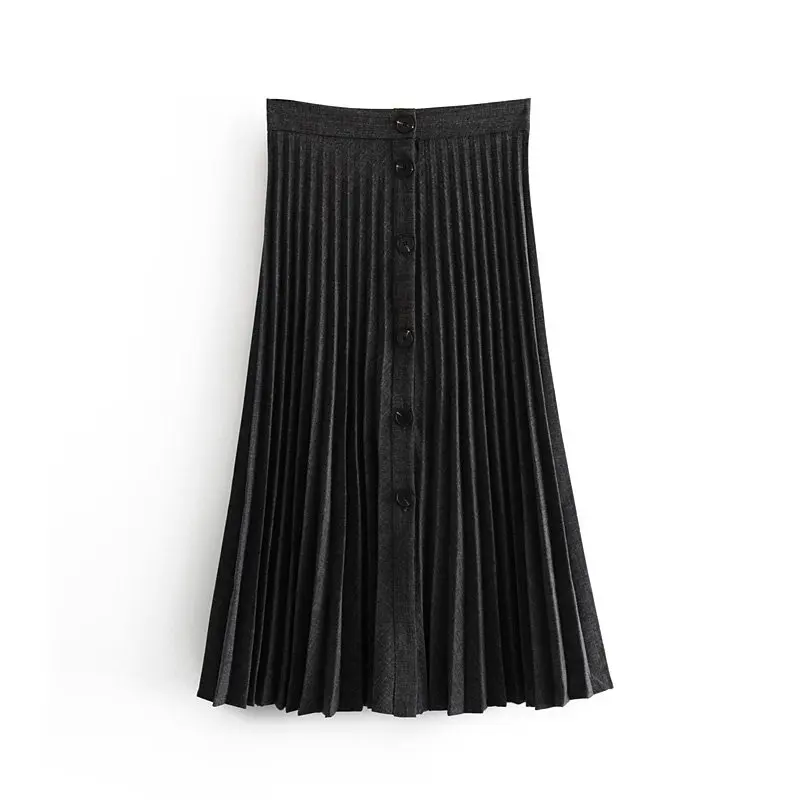 Увядшая Англия элегантная Высокая талия A-Line sinlge однобортная плиссированная миди юбка женская faldas mujer moda длинные юбки женские