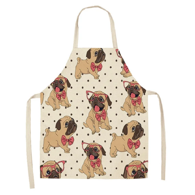 

Dog Printing Kitchen Aprons Unisex Dinner Party Cooking Waist Bib Cotton Linen Funny Pinafore Cleaning Tools