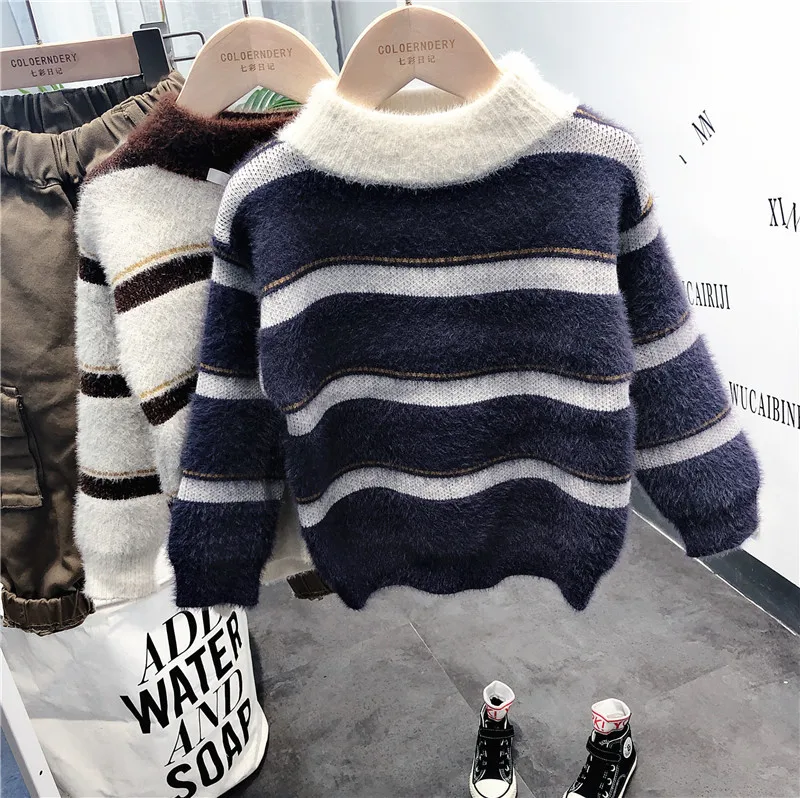 

Childrenswear 2018 Spring And Autumn Children Top Grade Mink-like Sweater BOY'S Stripes Sweater