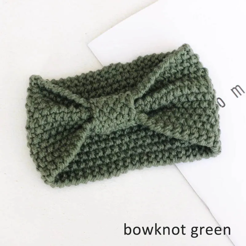 bowknot green Женская повязка на голову, зимняя теплая вязаная повязка на голову с ушками, вязаная повязка на голову с бантом, широкая растягивающаяся повязка на голову, широкий тюрбан, повязка на голову для девочек - Цвет: bowknot green