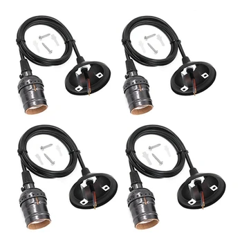 

4-Pack Pendant Light Cord, Industrial Pendant Light Kit, Vintage Style One-Light E26 / E27 Lamp Socket, Adjustable Black Light C
