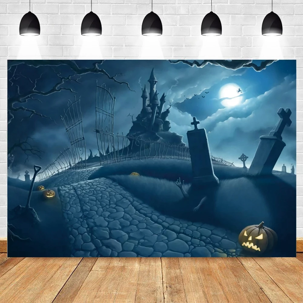 

Halloween Backdrop Castle Tombstone Pumpkin Lantern Vinyl Photography Background For Photo Studio Photophone Photocall Photozone