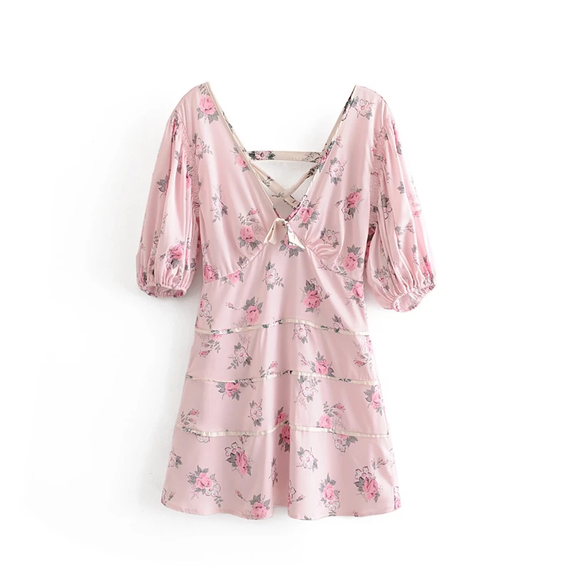 SW0927 Chu Sau beauty, новинка, модное праздничное стильное платье с цветочным принтом и открытой спиной, женское повседневное шикарное мини-платье с бантом, женское платье, Vestido De Moda - Цвет: SW0927