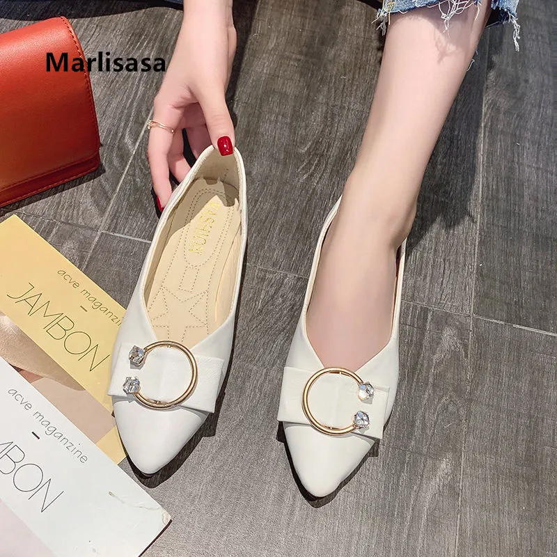 

Marlisasa Women Fashion Sweet Comfort Spring Slip on Flat Shoes Ladies Casual Black Pu Leather Flats Office Casual Flats F5536