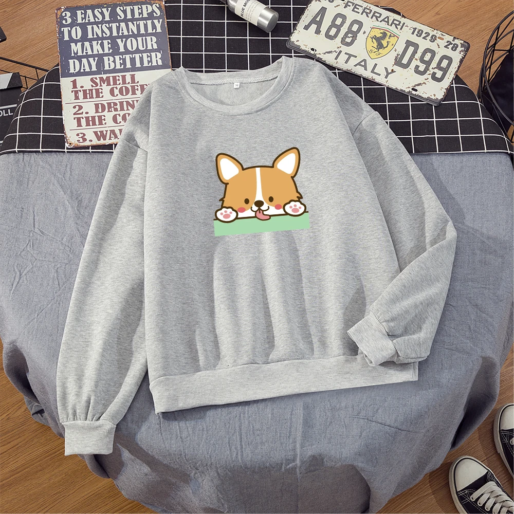 

Hoodies Women Kawaii Corgi Printing Sweatshirts Warm Velvet Oversize Simple Female Hoodie All-match Kpop Style Ulzzang Pullovers