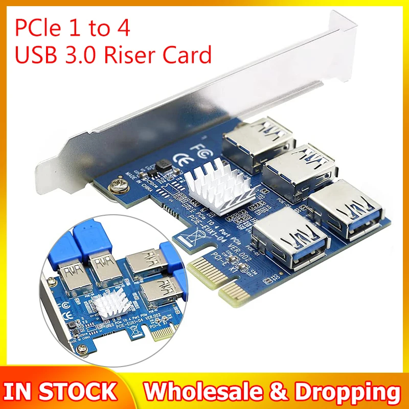 1 to 4 Slot PCIe USB3.0 Adapter Port Multiplier Miner Card for BTC Bitcoin Mining 1X External PCI-e Expansion | Компьютеры и офис