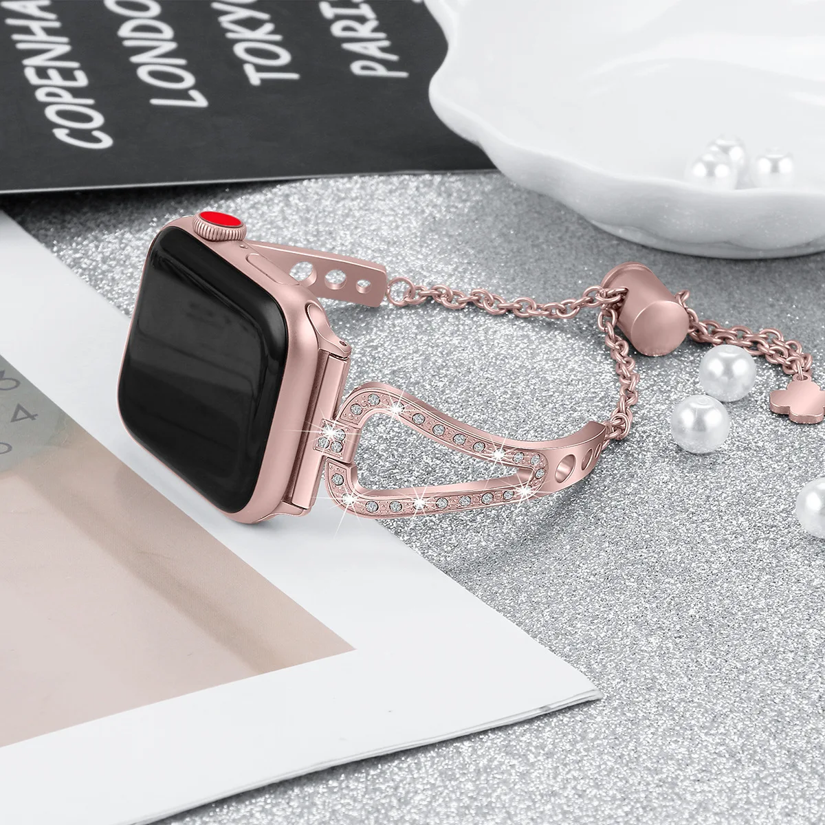 Алмазный ремешок для наручных часов Apple Watch 38 мм, 42 мм, 40 мм 44 наручных часов iwatch, 5 Для женщин серии группа 4/3/2/1 Нержавеющая сталь металлический браслет