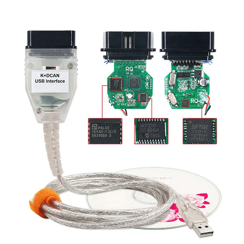 Full Chips BMW K+DCAN K+CAN K-Line Switch FTDI FT232RL OBDII Diagnostic Interface 20pin Cable BMW Scanner obd2 scanner obd code reader car diagnostic cable