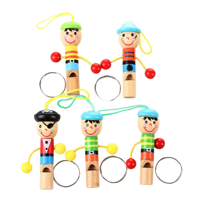 

5pcs Cute Pirate Wooden Whistle with Keyring Key Chain for Kids Games