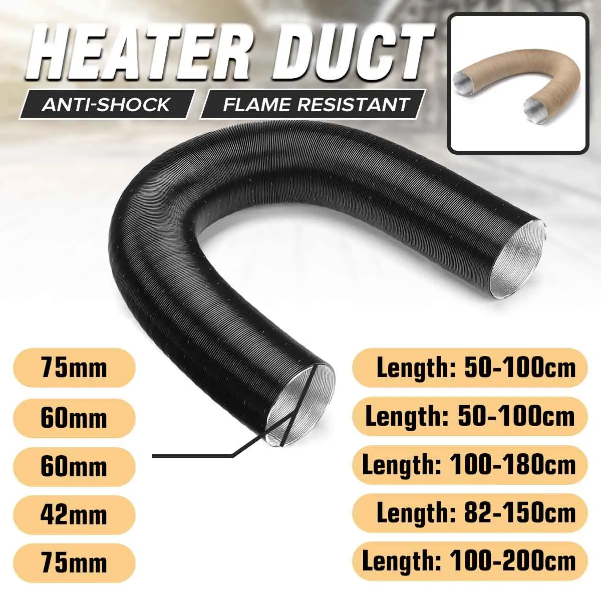  42/60/75mm Car Air Heater Ducting Pipe Hose Line for Diesel Parking Heaters For Webasto/Dometic/Pla