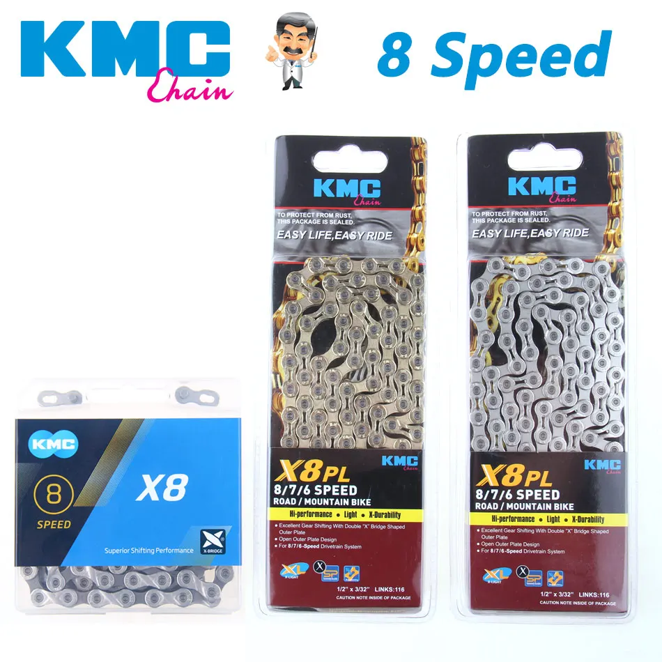 Original KMC Bicycle chain X8 X8pl Speed Chain 116 Links