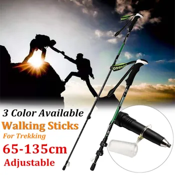 65-135cm Carbon Fiber External Quick Lock Trekking Pole Hiking Collapsible Stick Nordic Walking Stick Shooting Crutch Senderismo 1