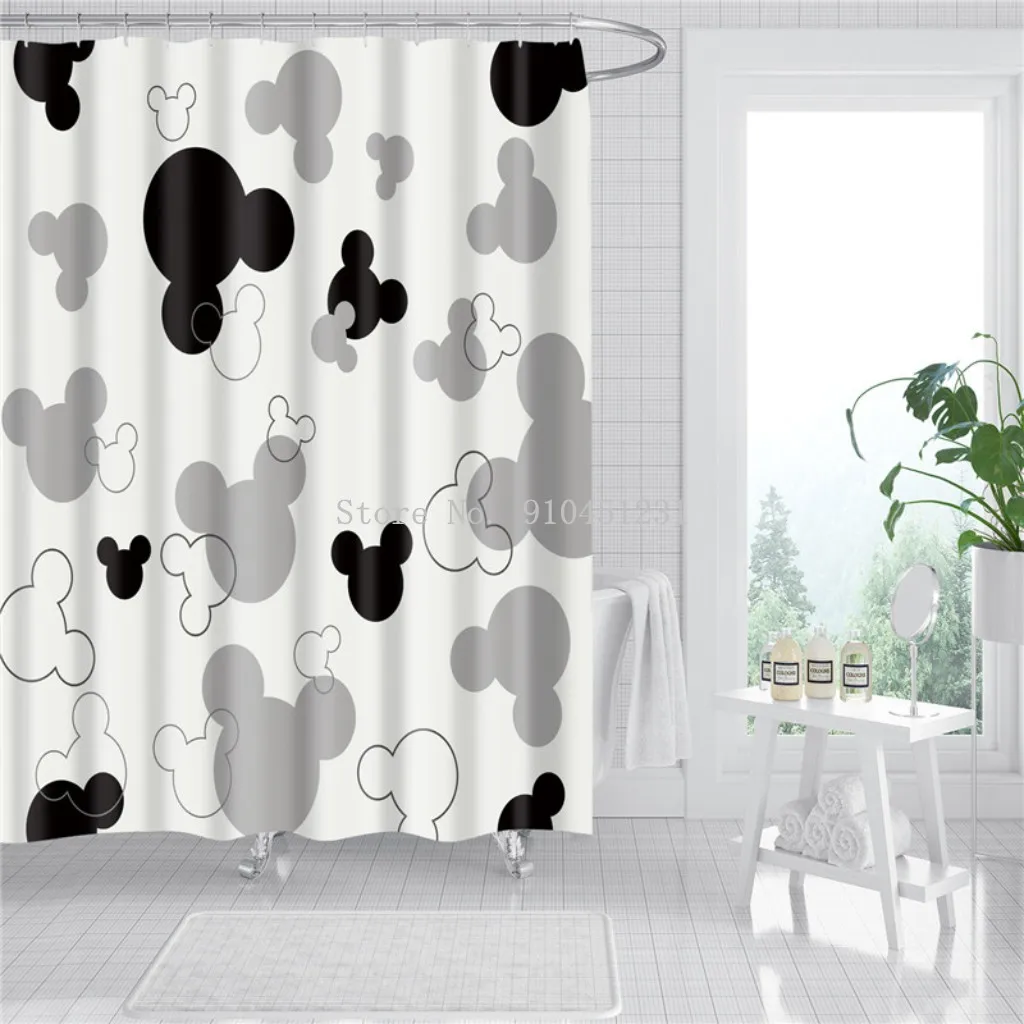 Mickey Mouse Background Printed Shower Curtain Polyester Fabric Bathroom Deco 