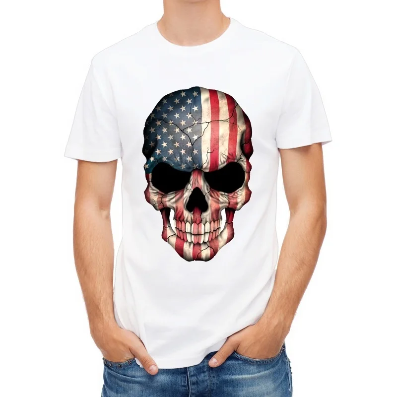 

2019 men's tshirts Flag Fashion Skull 3D print British/American/Canadian/French/German/Spanish Print Short-sleeved T-shirts