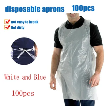 

100pcs Disposable Aprons Waterproof Polythene Blue White Flat Packed