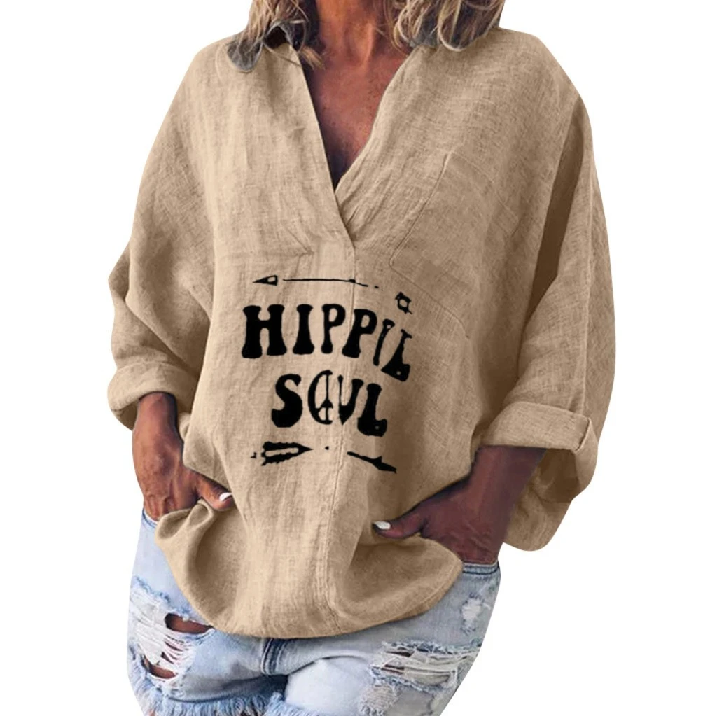 

JAYCOSIN Female Blouse Womens Long Sleeve Cotton packets Linen Kaftan Baggy Blouse Tee Shirt Tops Blouse Ladies Girls 805