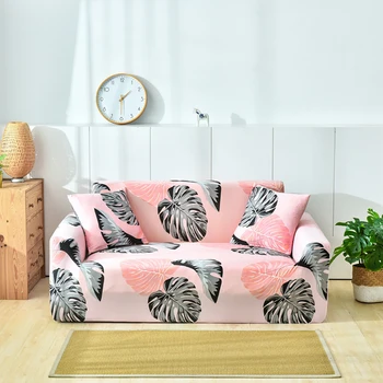 

Thumbedding Broadleaf Corner Sofa Cover Living Room Stretchable Hawaii Style Durable Comfortable Pink Slipcover Washable