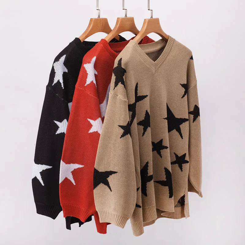 Autumn/Winter Women 3 Color Printing Sweater Fashion Casual Loose Type Knitting Long Sleeve Female Pullover Tops