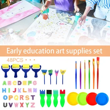 

48pcs School Kids Sponge Paint Brushes Kit For Child Home Watercolour Early Learning Multifunction DIY Practical Graffiti