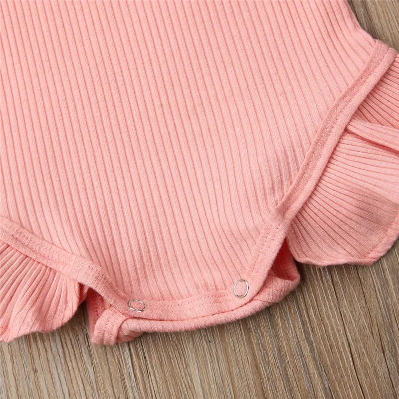Pudcoco Autumn Newborn kids Baby Girl Clothes Solid Knitted Long Ruffle Sleeve Romper Jumpsuit Bodysuit Overall Outfit Set