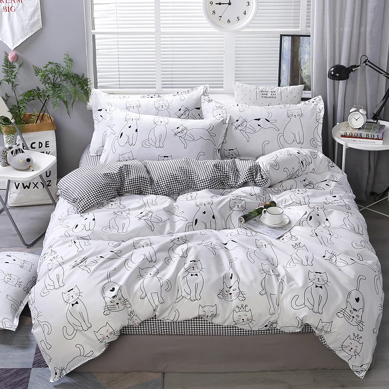 

cotton Winter new bedding set Cute cat home flat sheet duvet cover pillow case double single size 3pcs 4pcs